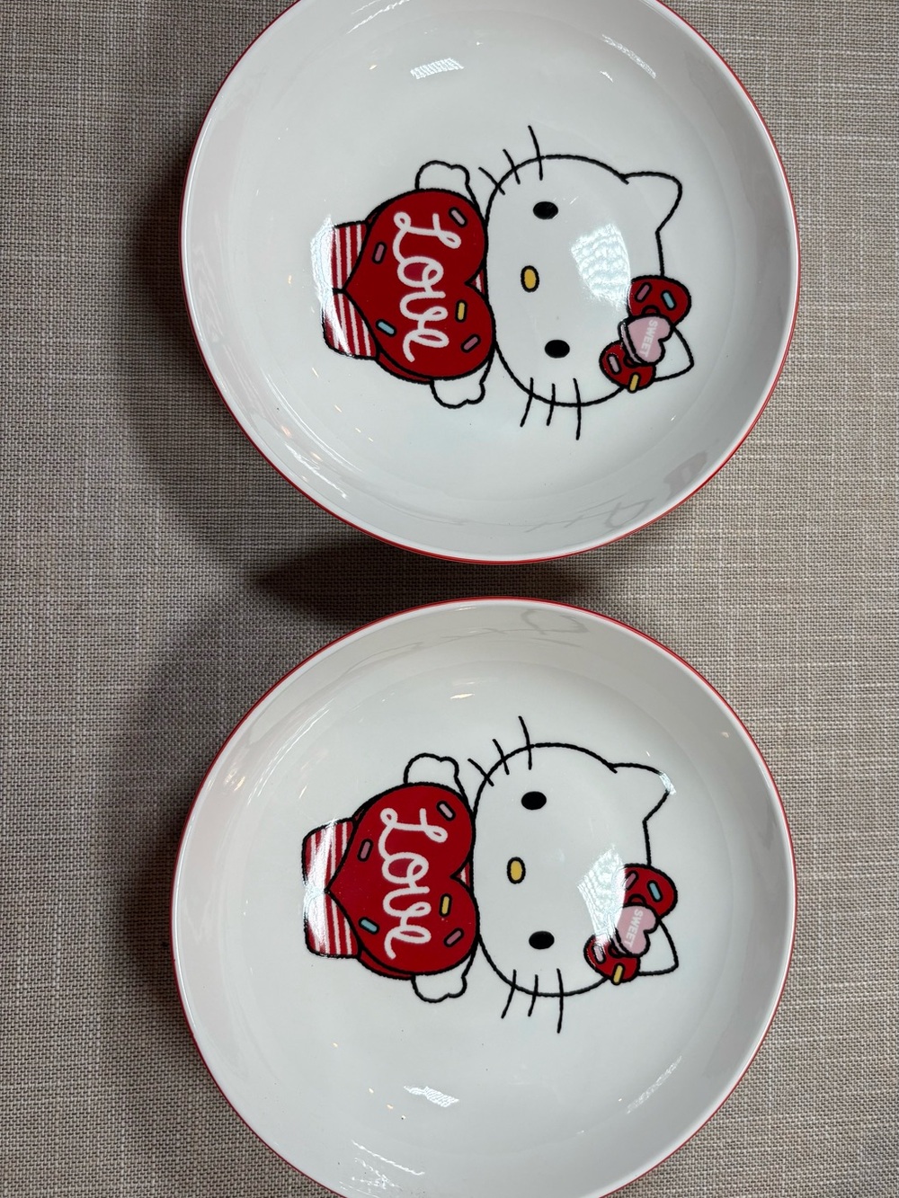 Hello Kitty White and Red Love Heart Ceramic Pasta Bowls - Pair